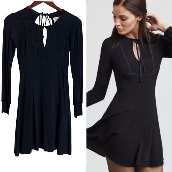 Vintage Free People Long Sleeve Keyhole Mini Dress Witchy Whimsigoth Black XS - Picture 1 of 12